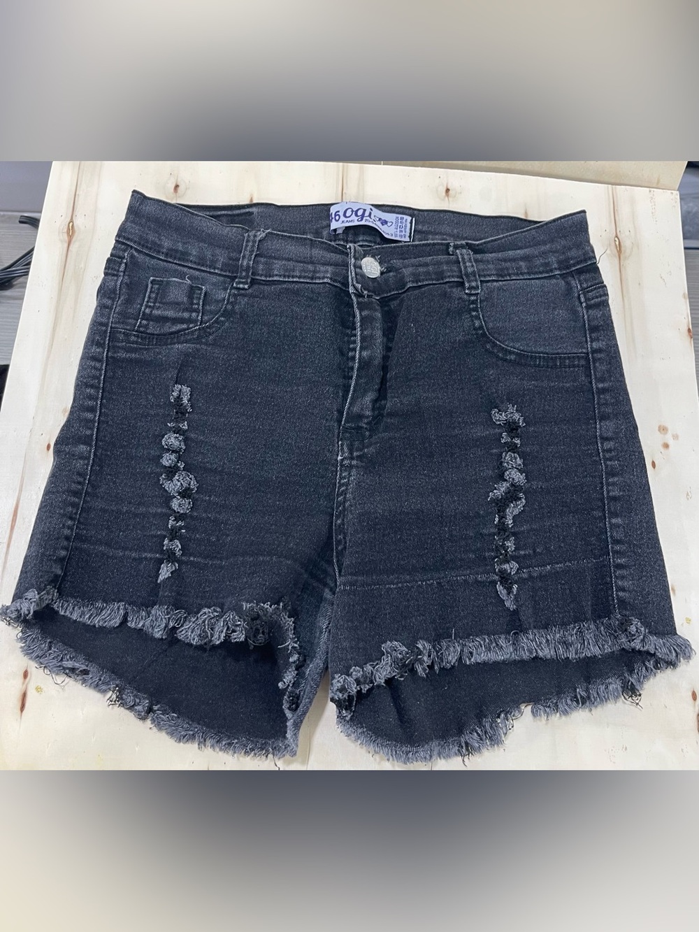 OGL Black Distressed Frayed Hem Denim Shorts